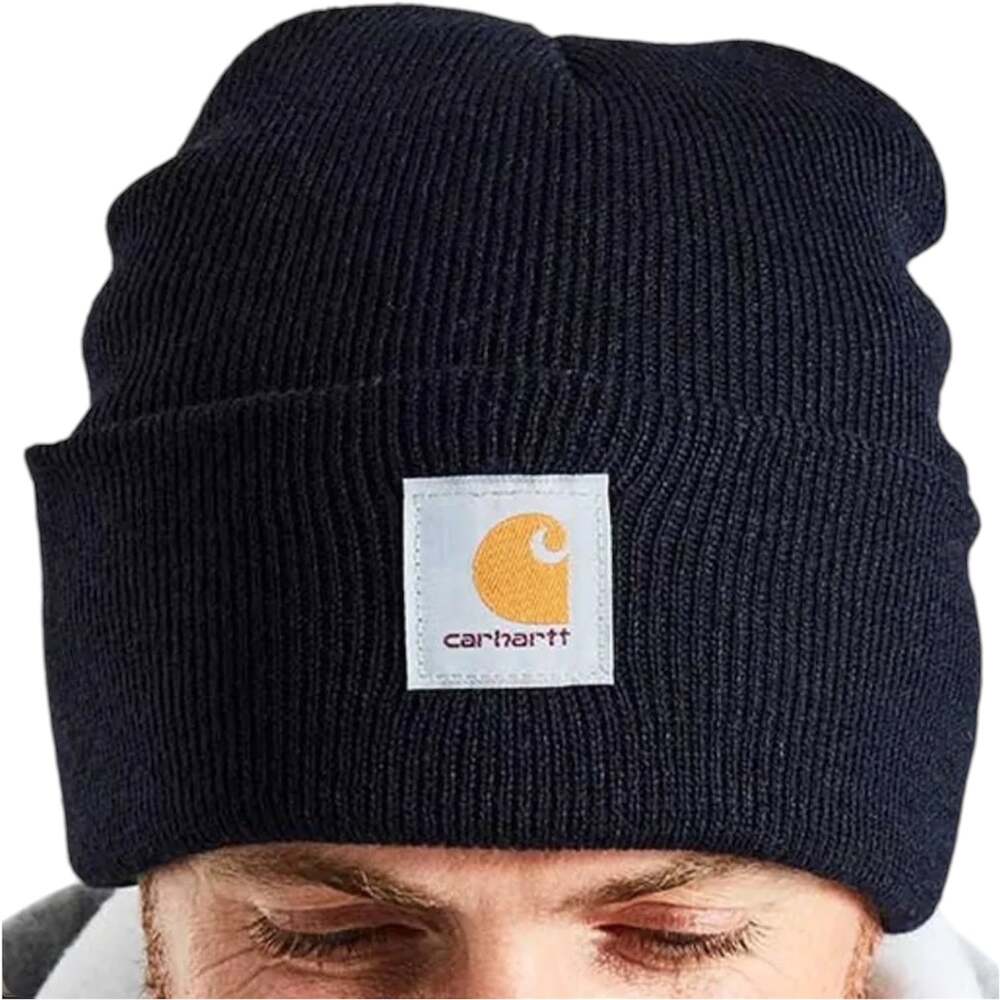 Carhartt A18 Watch Beanie Hat Bonnet Ribbed Knit Cuffed Logo Patch Black OS